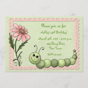 Cute Caterpillar, Daisy, Birthday Invitation