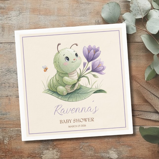 Cute Caterpillar Personalized Name Baby Shower Napkin (Creator Uploaded)