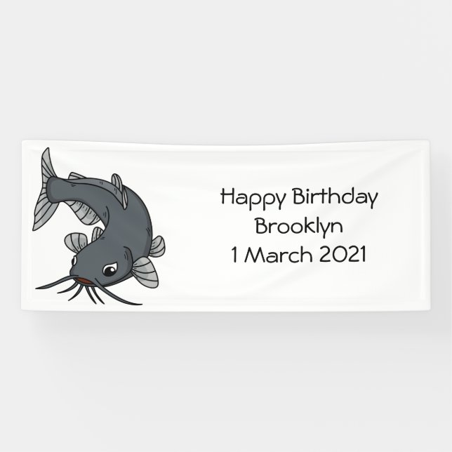 Cute catfish cartoon illustration banner (Horizontal)
