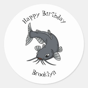 Cute catfish cartoon illustration  classic round sticker