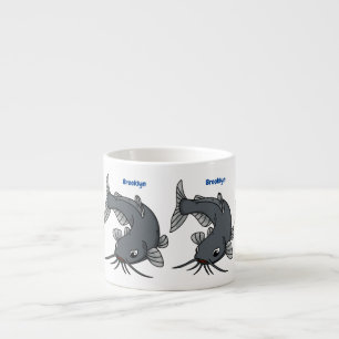 Cute catfish cartoon illustration espresso cup