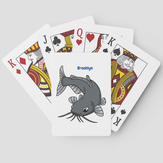 Cute catfish cartoon illustration playing cards (Back)