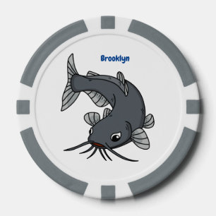Cute catfish cartoon illustration poker chips