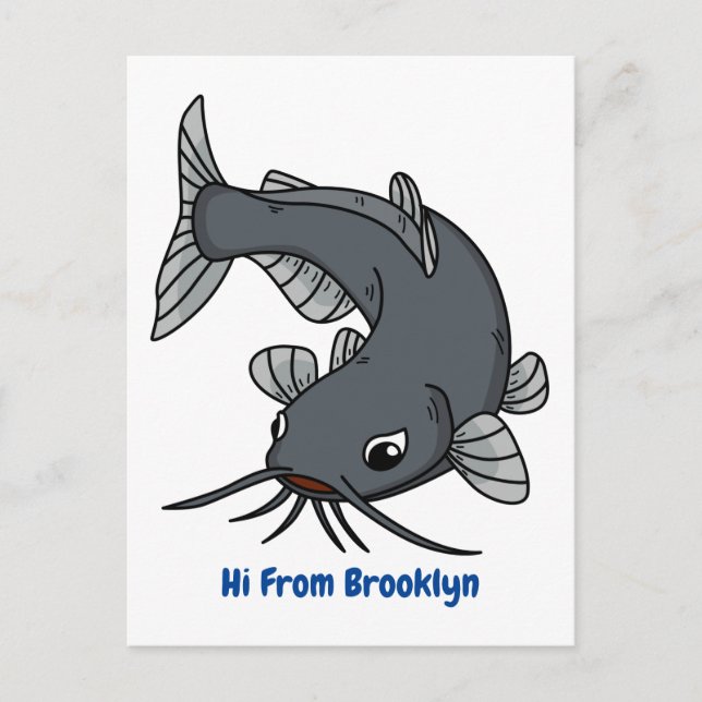Cute catfish cartoon illustration  postcard (Front)