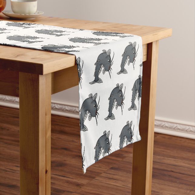 Cute catfish cartoon illustration  short table runner (In Situ)