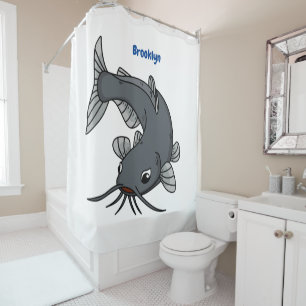 Cute catfish cartoon illustration shower curtain