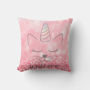 Cute Caticorn   Pink Glitter Cushion