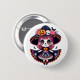 Cute catrina girl halloween 6 cm round badge
