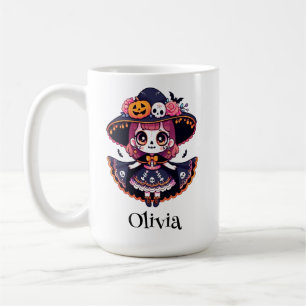 Cute catrina girl halloween personalized coffee mug