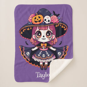 Cute catrina girl halloween personalized sherpa blanket