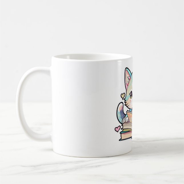 cute cats amazing design reading books by cat  coffee mug (Left)