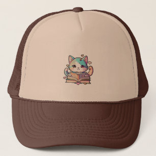 cute cats amazing design reading books by cat  trucker hat