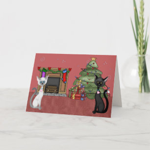 Cute Cats and Christmas Tree Holiday Greeting Card