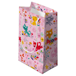 Cute Cats and Flower Fun Small Gift Bag