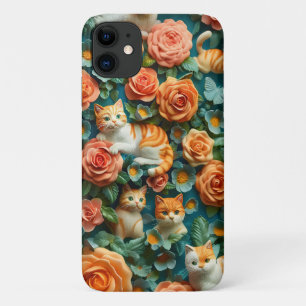 Cute Cats and Flowers Design iPhone 11 Case