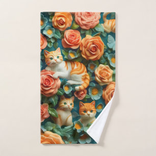 Cute Cats and Flowers Design Hand Towel
