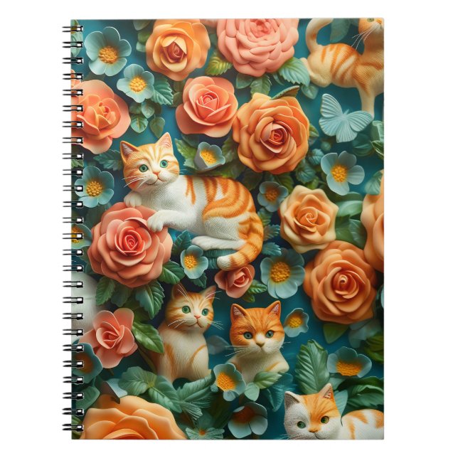 Cute Cats and Flowers Design  Notebook (Front)