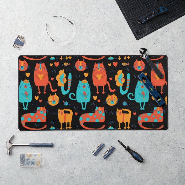 Cute cats and flowers pattern desk mat (Workstation)