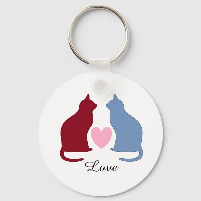 Cute Cats and Heart Love Key Ring (Front)