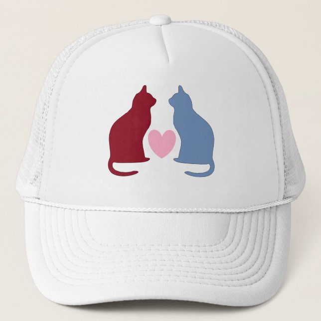 Cute Cats and Heart Love Trucker Hat (Front)
