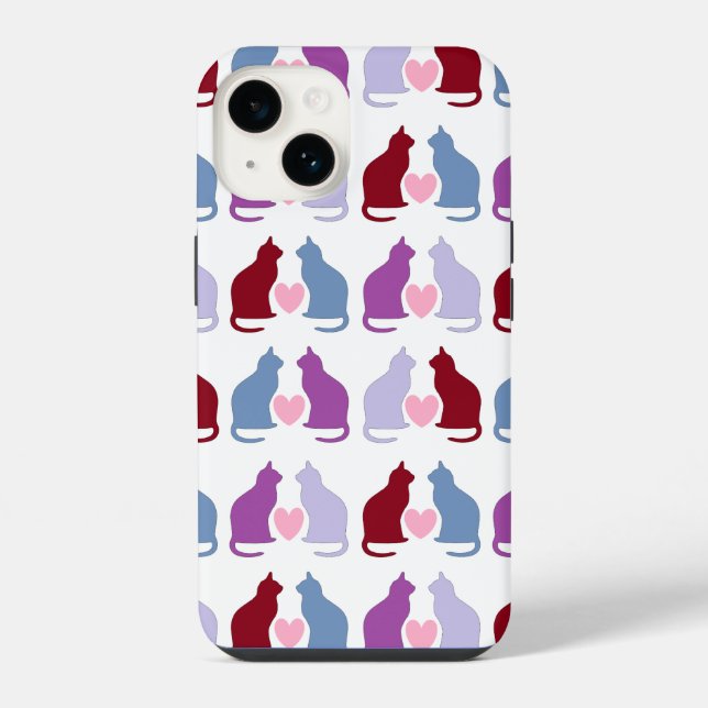 Cute Cats and Heart Pattern iPhone Case (Back)