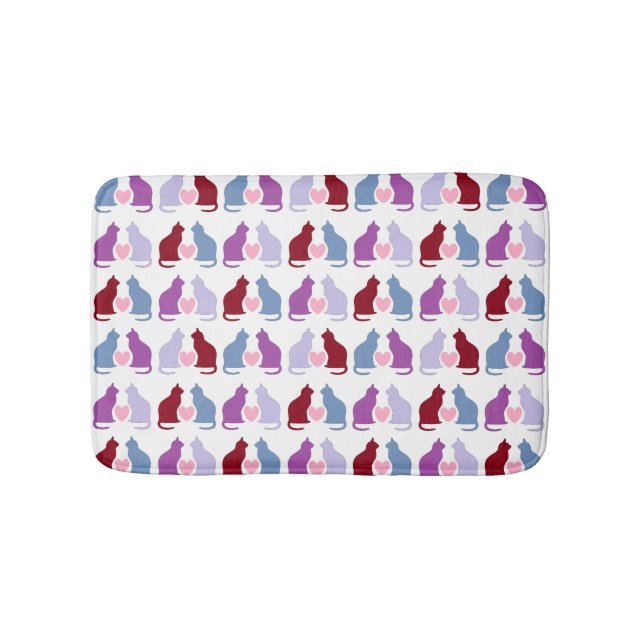Cute Cats and Hearts Pattern Bath Mat (Front)