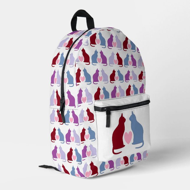 Cute Cats and Hearts Pattern Printed Backpack (Back Corner Left)