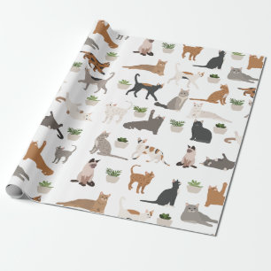 Cute Cats and House Plants  Wrapping Paper