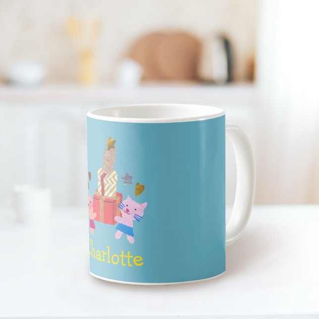 Cute cats and presents| Blue Name Coffee Mug (Creator Uploaded)