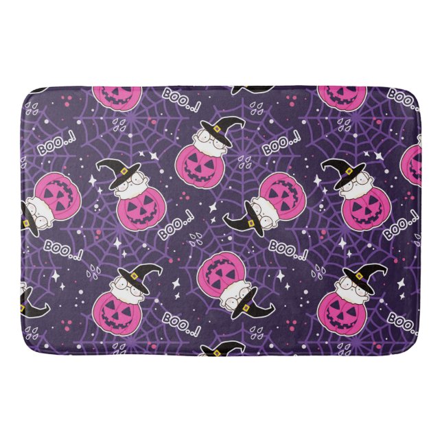 Cute Cats and Pumpkins Halloween Pattern Bath Mat (Front)