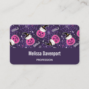 Cute Cats and Pumpkins Halloween Pattern Business Card