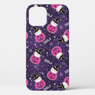 Cute Cats and Pumpkins Halloween Pattern iPhone 12 Case