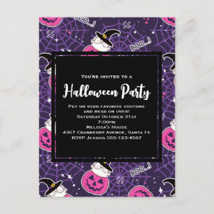 Cute Cats and Pumpkins Halloween Pattern Invite Postcard