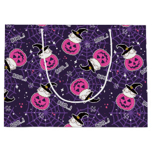 Cute Cats and Pumpkins Halloween Pattern Large Gift Bag
