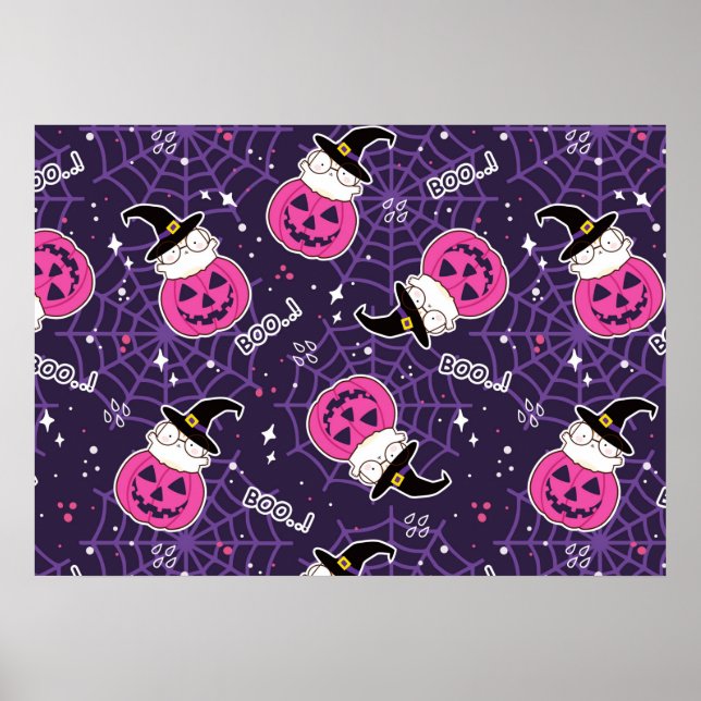 Cute Cats and Pumpkins Halloween Pattern Poster (Front)