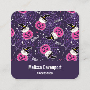 Cute Cats and Pumpkins Halloween Pattern Square Business Card