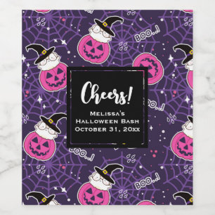 Cute Cats and Pumpkins Halloween Pattern Wine Label