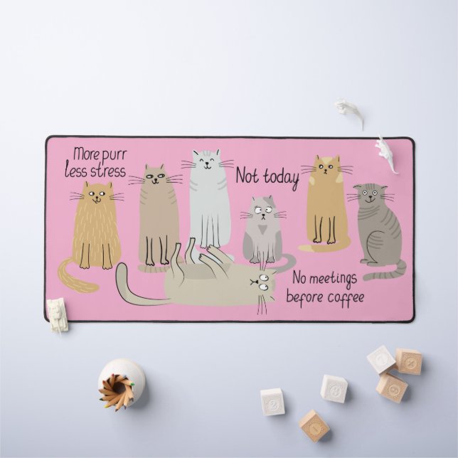 Cute Cats and Quotes Pink Desk Mat (Kids Table)