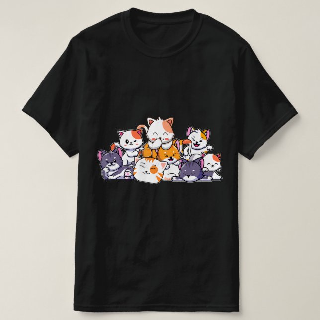 Cute Cats Anime Kawaii Japanese Otaku Neko Gift Wo T-Shirt (Design Front)