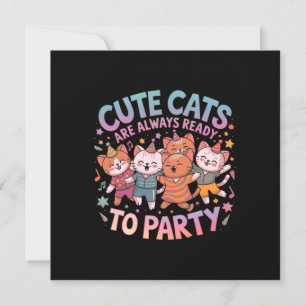 Cute Cats Are Always Ready to Party Fun & Colourfu Invitation