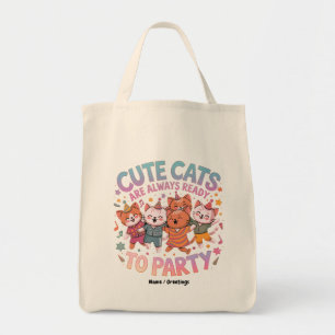 Cute Cats Are Always Ready To Party Kawaii Design Tote Bag