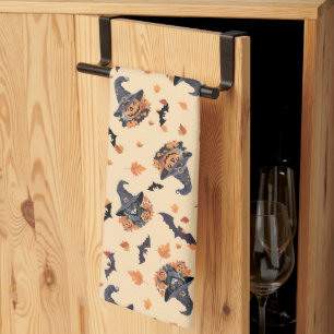 Cute Cats Bats & Pumpkins Halloween Tea Towel