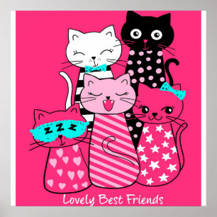 Cute Cats Best Friends Gift Funny Kitten Cat,Kitty Poster