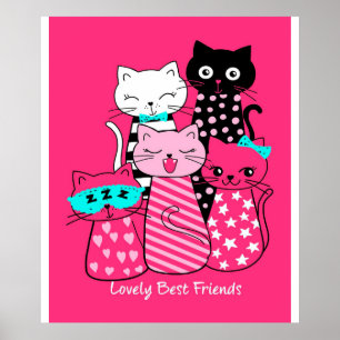 Cute Cats Best Friends Gift Funny Kitten Cat,Kitty Poster