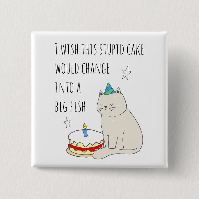 Cute Cat's Birthday Cake Wish 15 Cm Square Badge (Front)