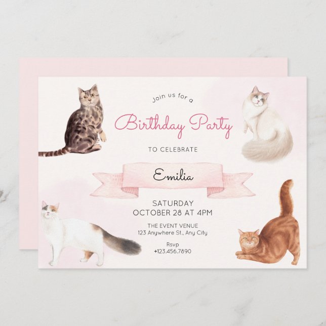 Cute cats birthday invitation (Front/Back)