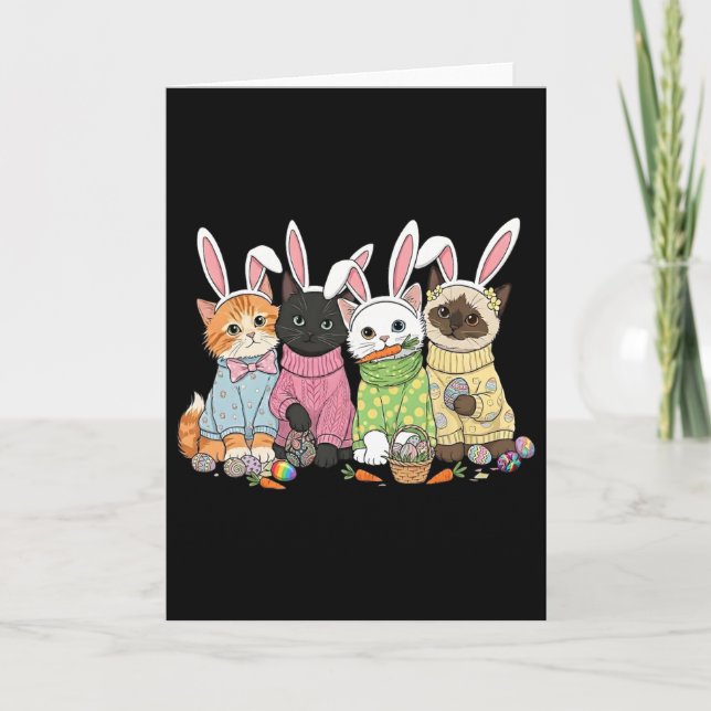 Cute Cats Bunny Ears Kitten Squad Egg Hunt Easter  Card (Front)
