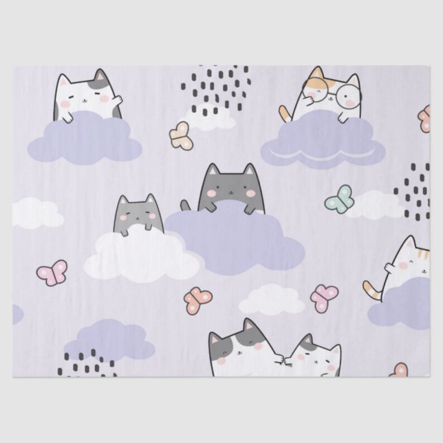 Cute Cats Butterflies Spring Decoupage Tissue Paper (Front)