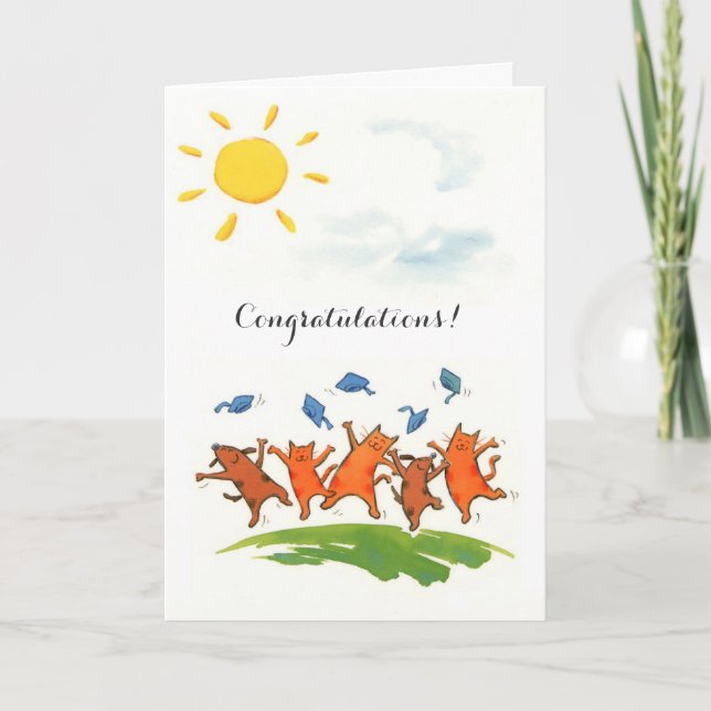 Cute cats caps graduation customisable card (Front)