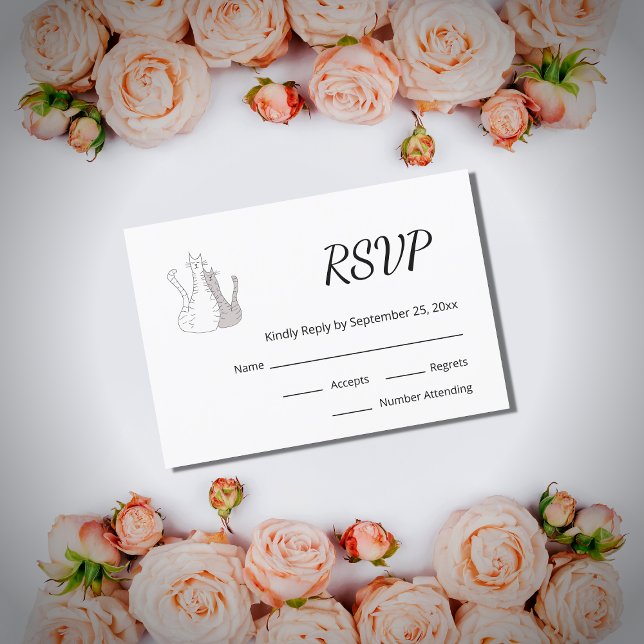 Cute Cats Cartoon Drawing Wedding RSVP Card (Creator Uploaded)